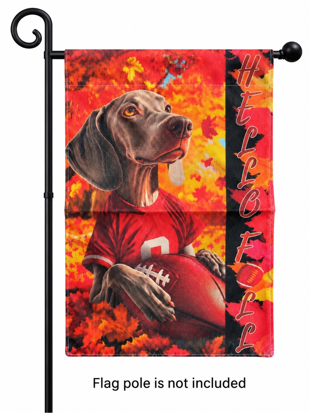 Garden Flag - Autumn Football Weimaraner Dog, burlap, double-sided, 12“ x 18“